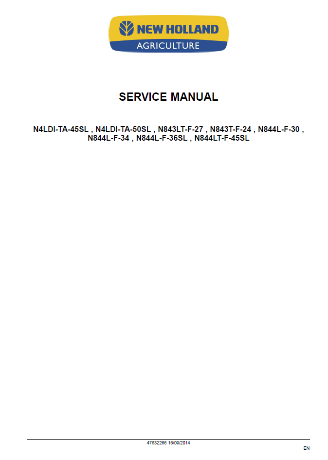 New Holland ISM Tier 4 Engine Repair Manual 47632266 PDF