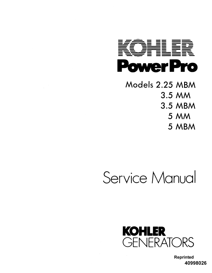 New Holland Kohler Power Pro 2.25-5MBM Service Manual 40998026
