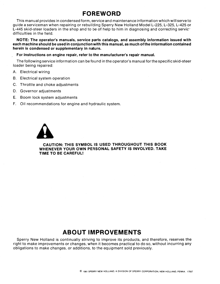 New Holland L-225 L-325 L-425 L-445 Loader Workshop Manual 40022541 PDF