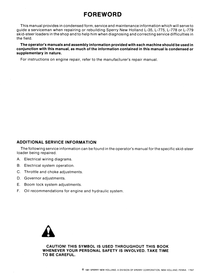 New Holland L-35 L-775 L-778 L-779 Repair Service Manual 40003531