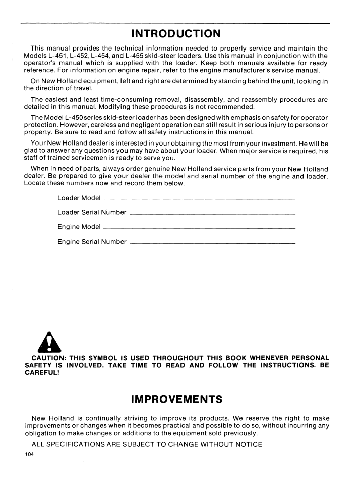 New Holland L-451 L-452 L-454 L-455 Loader Workshop Manual 40045140 PDF