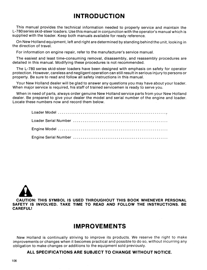 New Holland L-781 L-784 L-785 Skid Steer Service Manual 40078130 PDF