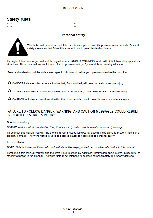 New Holland L213 L216 Tier 4B Final Workshop Service Manual | No. 47720730