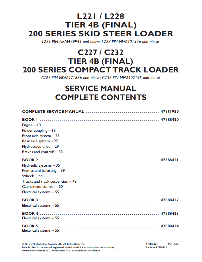 New Holland L221 L228 C227 C232 Tier 4B Service Manual (Pub #47888427)