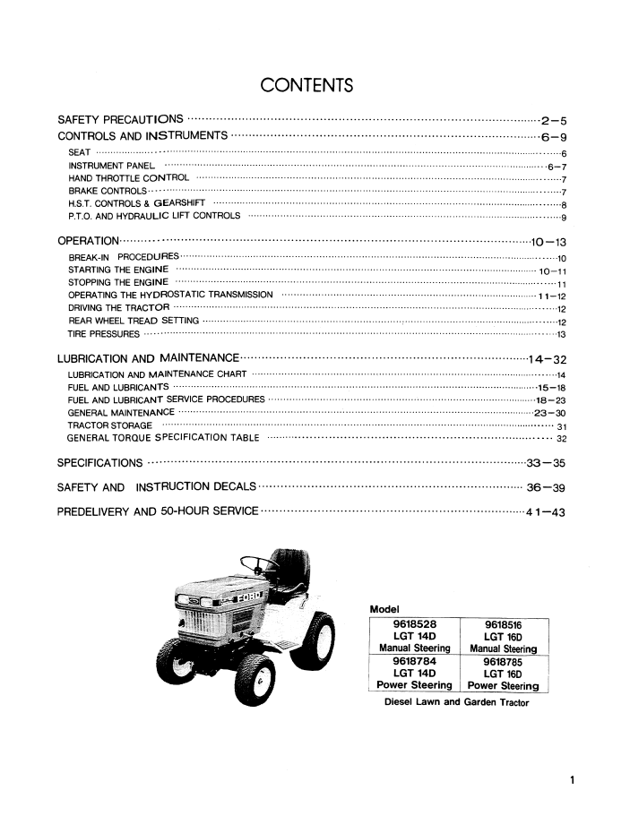 New Holland LGT 14D 16D Diesel Lawn Tractor Operator Manual