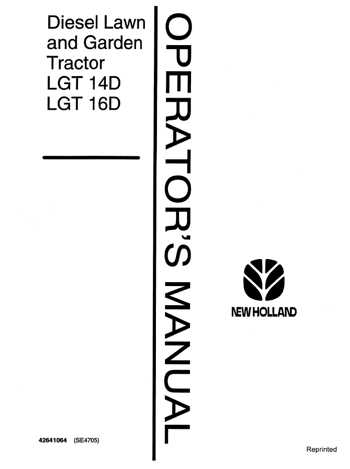 New Holland LGT 14D 16D Diesel Tractor Operator Manual 42641064