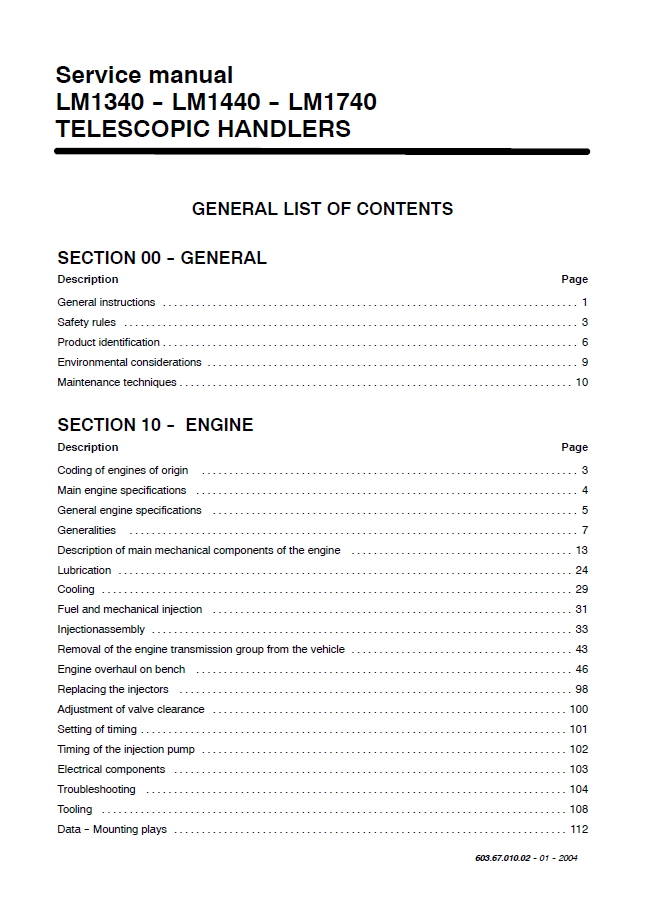 New Holland LM1340, LM1440 & LM1740 Telehandler Repair Manual [6036701002]