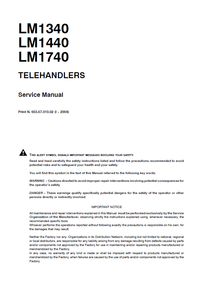 New Holland LM1340 LM1440 LM1740 Telehandler Service Manual | 6036701002