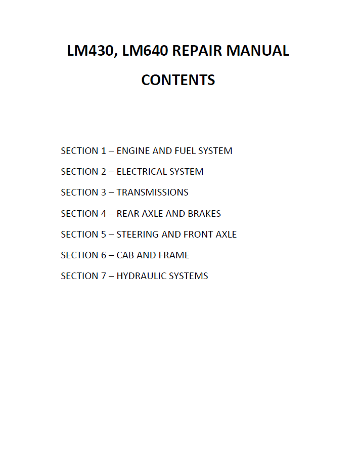 New Holland LM430 LM640 Telehandler Repair Manual | Part No. 86584415