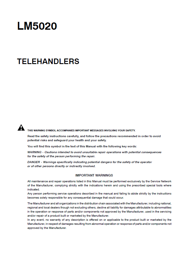 New Holland LM5020 Telehandler Service Manual | 47410202NA PDF