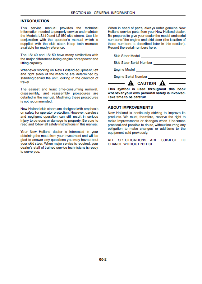 New Holland LS140 and LS150 Service & Repair Manual 6045607101