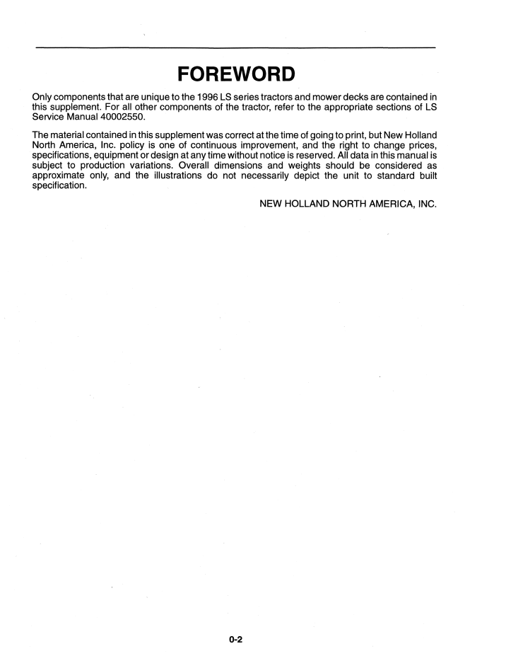 New Holland LS25 LS35 LS45 LS55 Workshop Manual 40002551 PDF