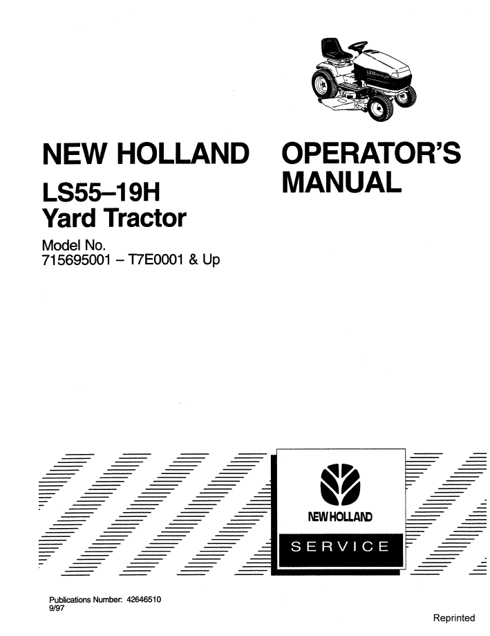 New Holland LS55-19H Yard Tractor Operator's Manual (Pub. No. 42646510)