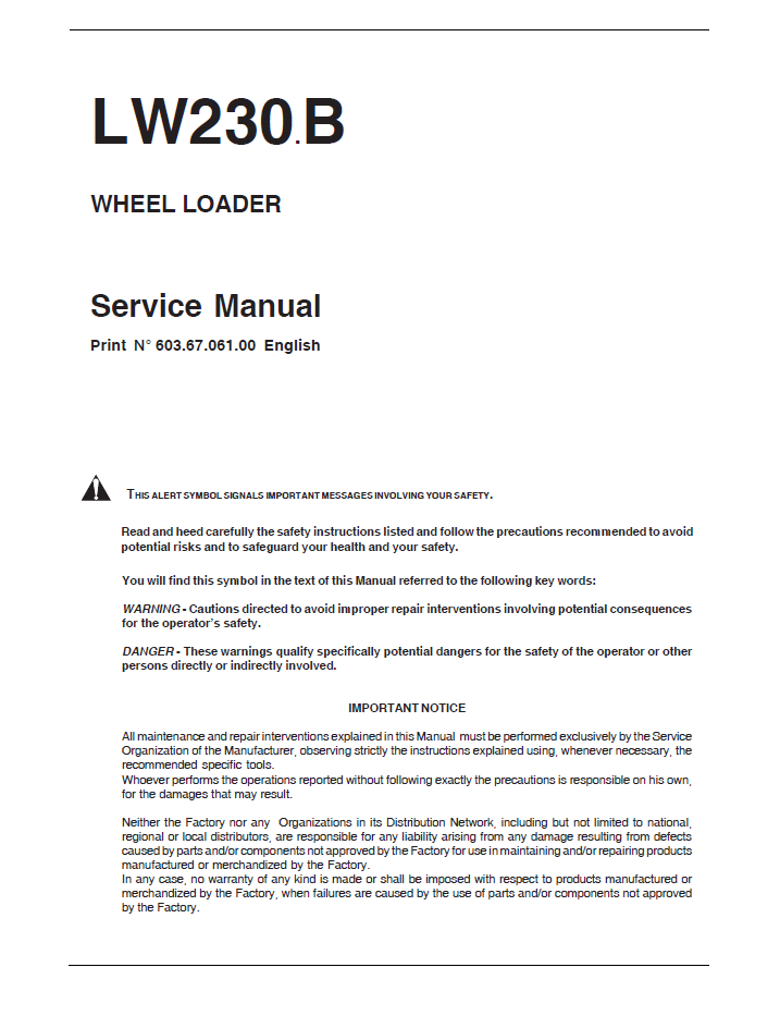 New Holland LW230.B Wheel Loader Repair Manual 6036706100NA PDF