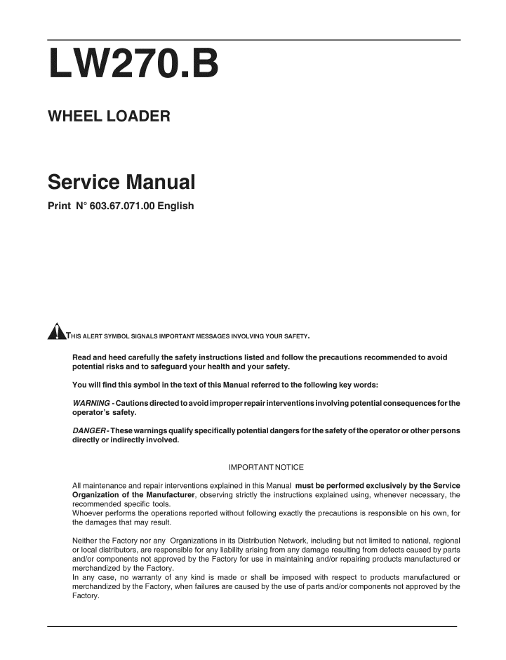 New Holland LW270.B Wheel Loader Repair Manual 6036707100 PDF