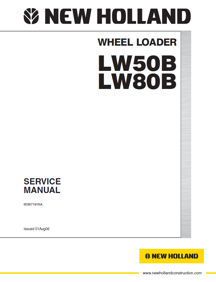 New Holland LW50B LW80B Wheel Loader Service Manual 60367191NA