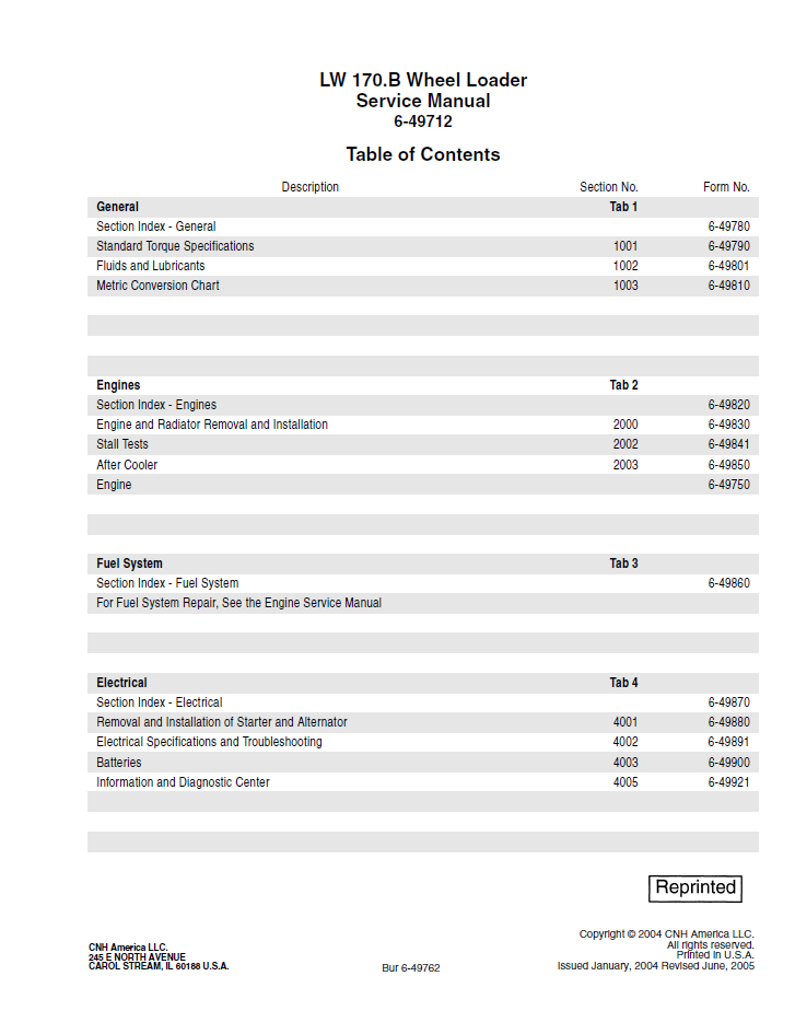 New Holland LW 170.B Wheel Loader Service Manual 6-49712NAR0
