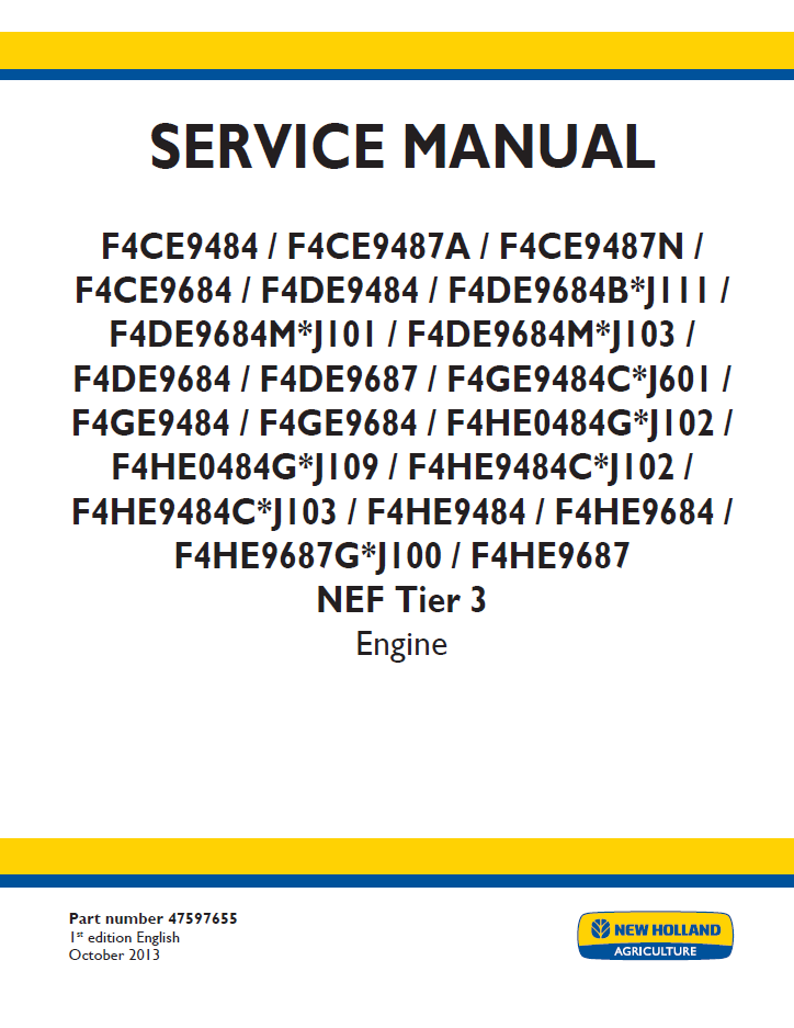 New Holland NEF Tier 3 Engine Service Manual | Part No. 47597655