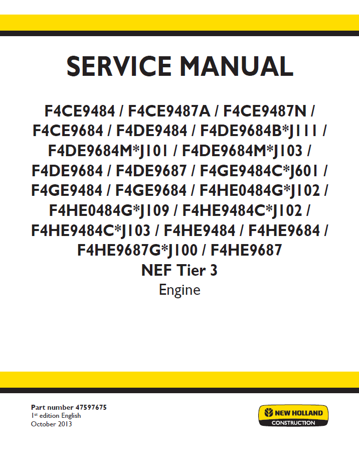 New Holland NEF Tier 3 Engine Service Manual | Part No. 47597675