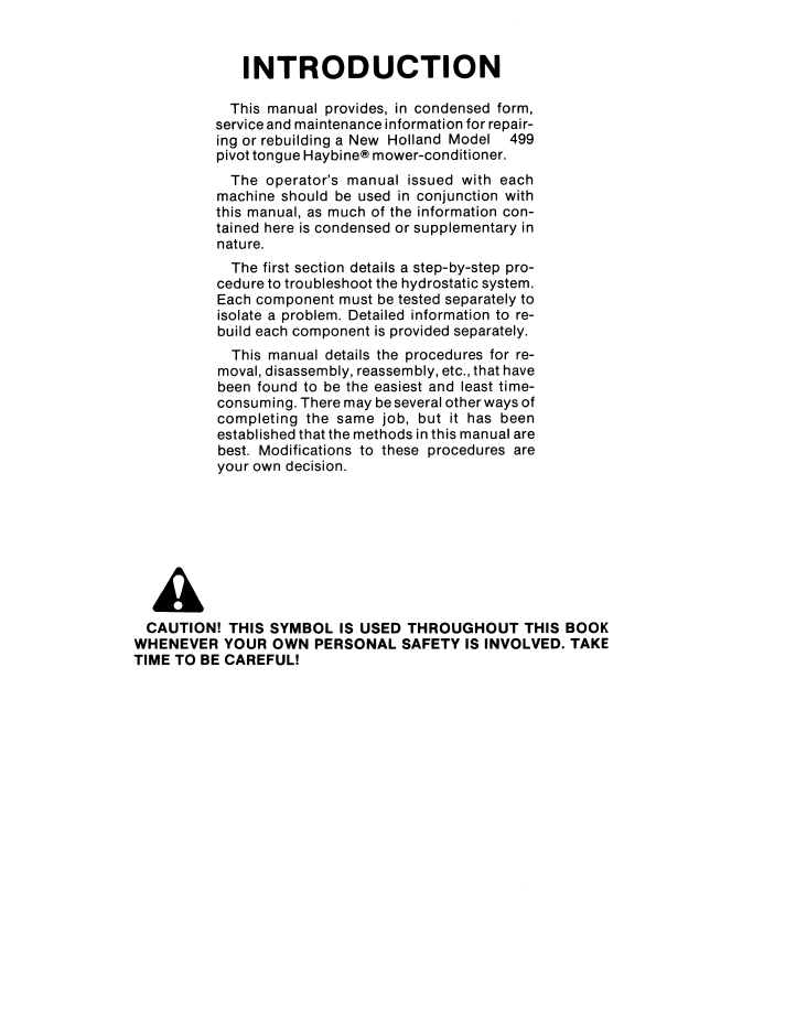 New Holland Pivot Tongue Haybine 499 Workshop Manual 40049910 PDF