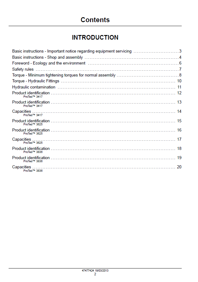 New Holland ProTed 3417 through 3836 Rotary Tedder Workshop and Repair Handbook 47477424 (PDF)