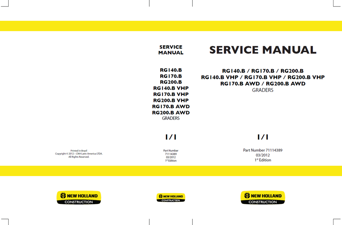 New Holland RG140.B, RG170.B, RG200.B & AWD Service Manual 71114389 - PDF
