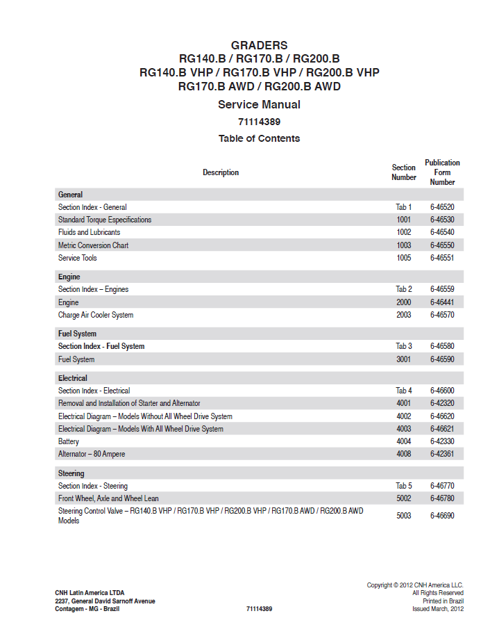 New Holland RG140.B RG170.B RG200.B VHP AWD Grader Repair Manual 71114389