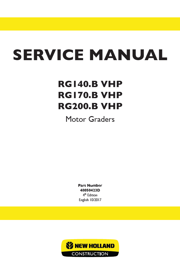 New Holland RG140.B, RG170.B & RG200.B VHP Service Manual 48050423D - PDF