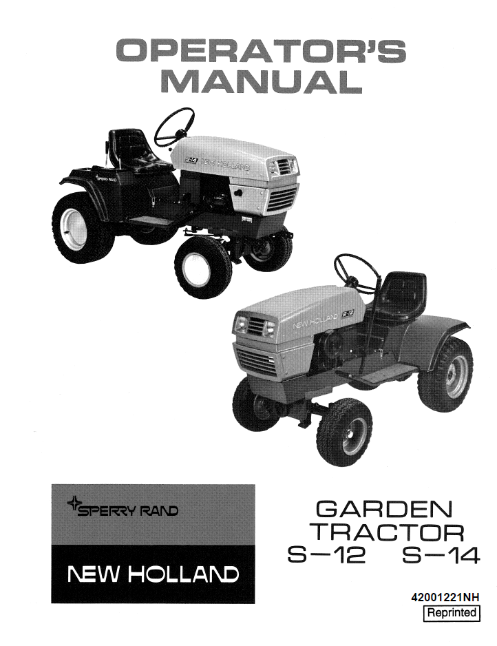 New Holland S-12 S-14 Garden Tractor Operator Manual 42001221NH
