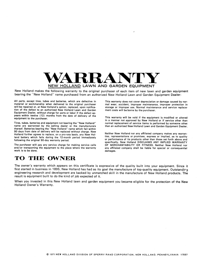 New Holland S-12 and S-14 Garden Tractor Manual 42001221NH PDF