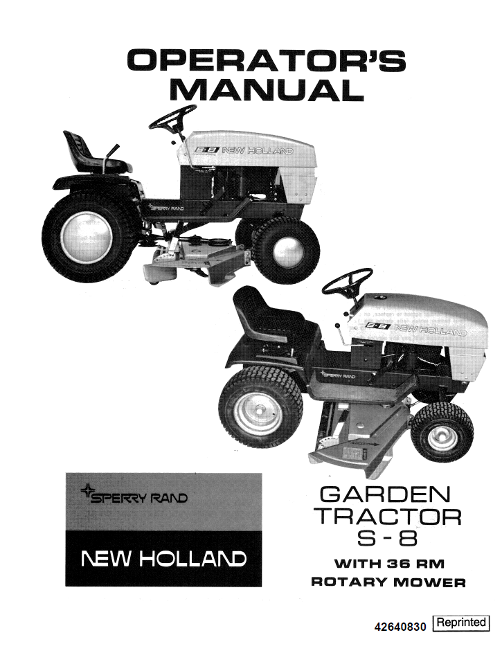 New Holland S-8 Garden Tractor Operator Manual 42640830 PDF