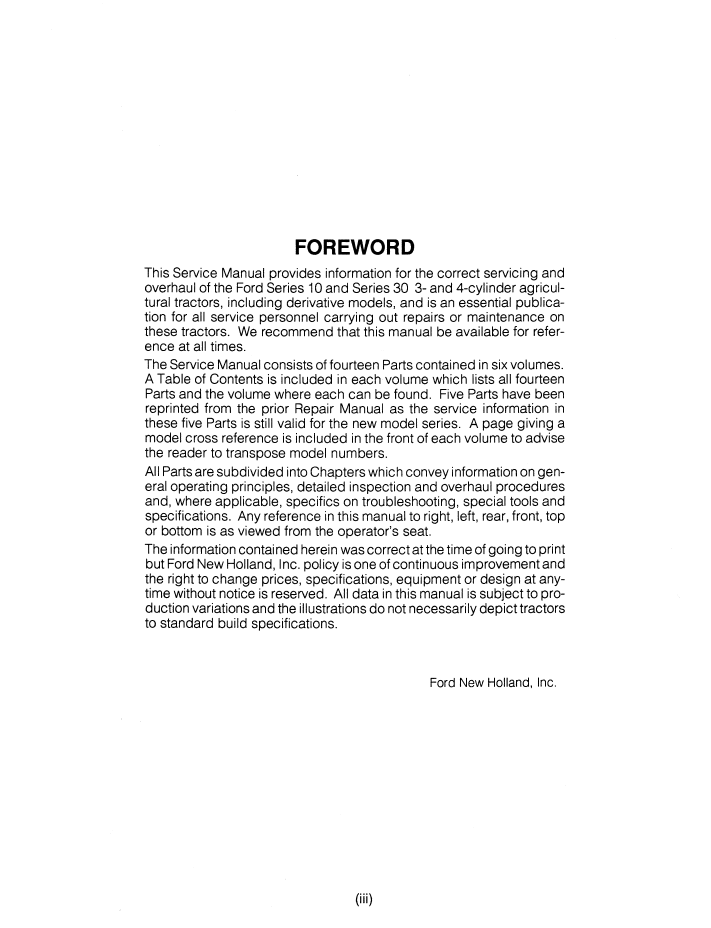 New Holland Series 10 & 30 Tractor Repair Manual 40001020-1 PDF