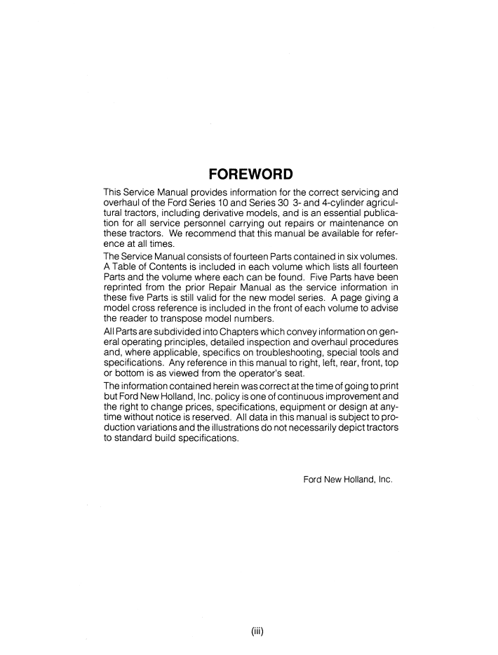 New Holland Series 10/30 Tractor Workshop Manual 40001020 PDF