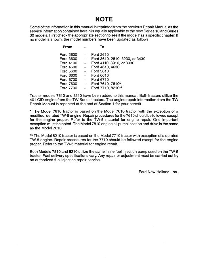 New Holland Series 10 Series 30 Tractor Service Manual 40001020-1
