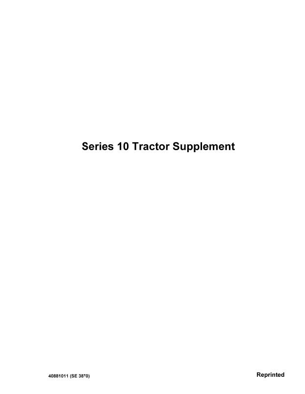 New Holland Series 10 Tractor Service Manual Supplement 40881011