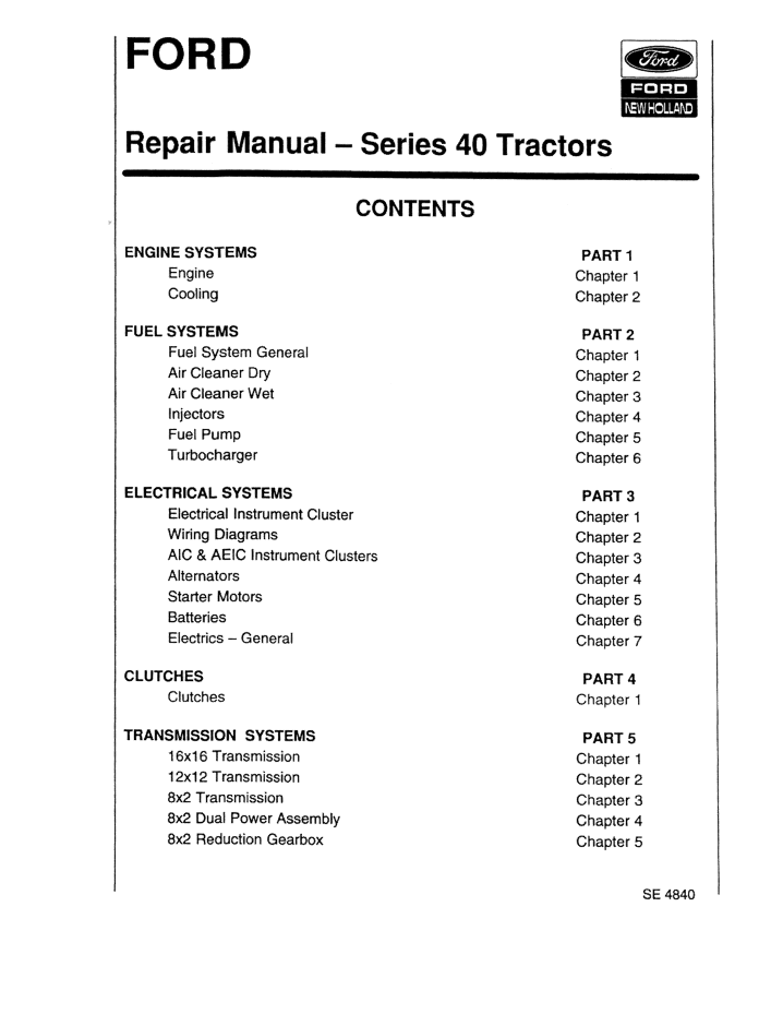 New Holland Series 40 Tractor Service Manual 06900500 PDF