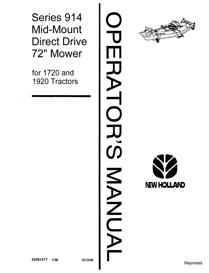 New Holland Series 914 72 Mower Operator Manual 42091417 PDF