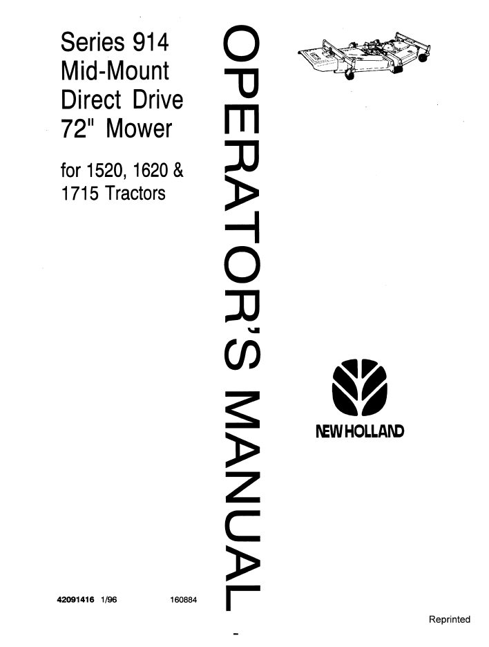 New Holland Series 914 Mower Operator Manual 42091416 PDF