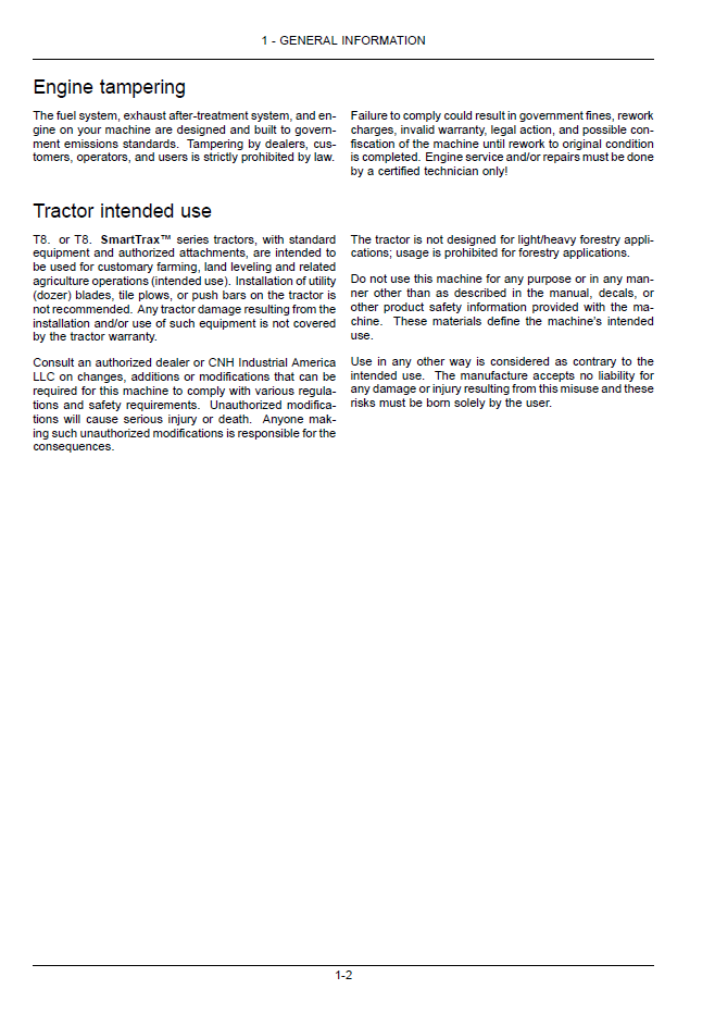 New Holland SmartTrax Track Tractor Owner & Operator Manual 47886362 PDF