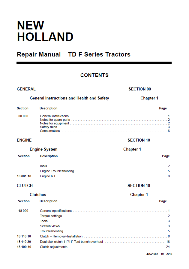 New Holland Specialist Tractor TD40 Series Service Guide | 47621082