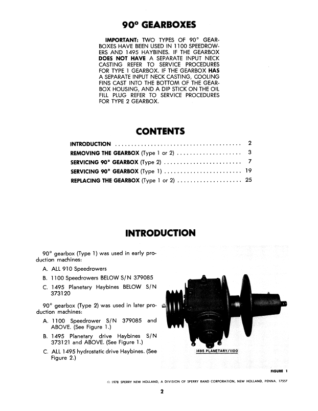 New Holland Speedrower 910-1100 90° Gearbox Service Manual 40841000