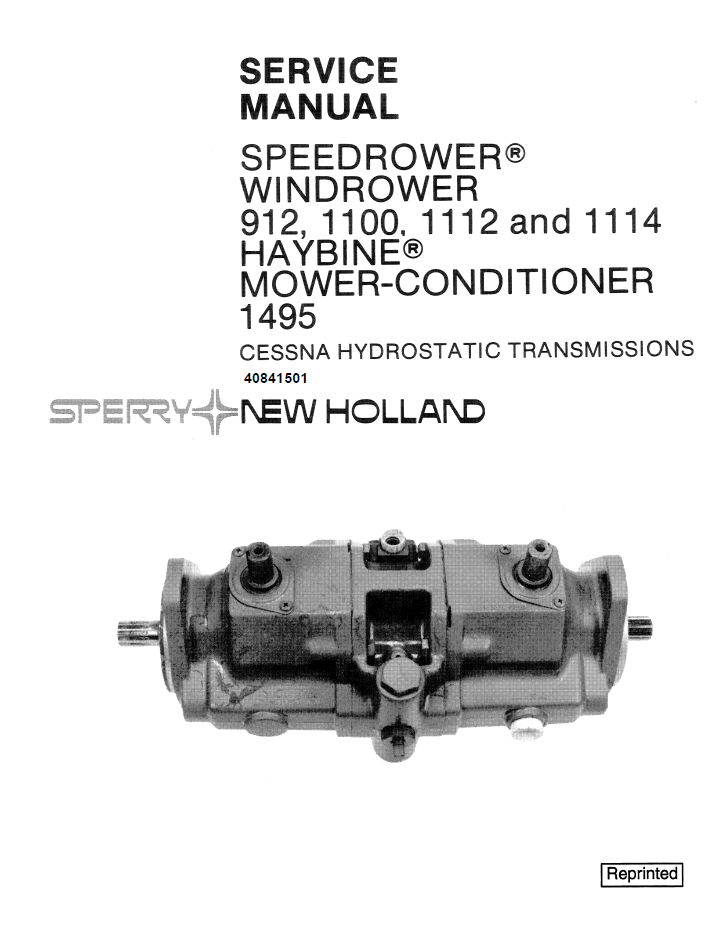 New Holland Speedrower 912-1114 Cessna Transmission Manual 40841501