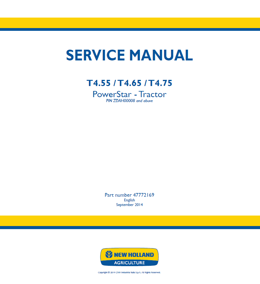 New Holland T4.55-T4.75 Powerstar Tractor Service Manual | 47772169 PDF