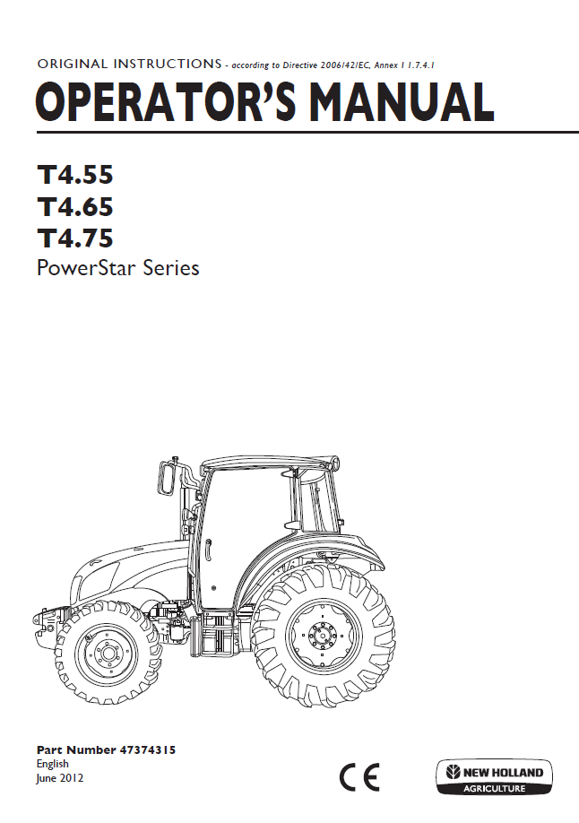 New Holland T4.55, T4.65, T4.75 Powerstar Series Operator Manual (47374315 PDF)
