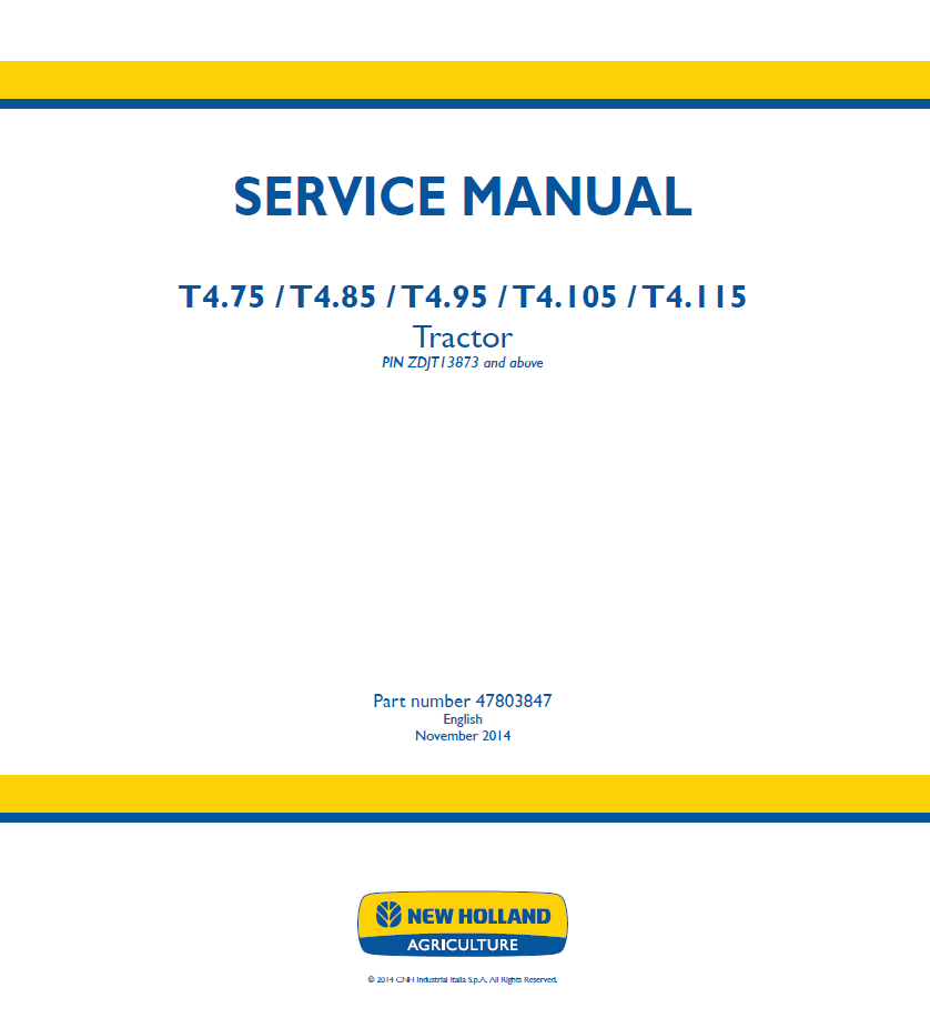 New Holland T4.75-T4.115 Tractor Service Manual | 47803847 PDF