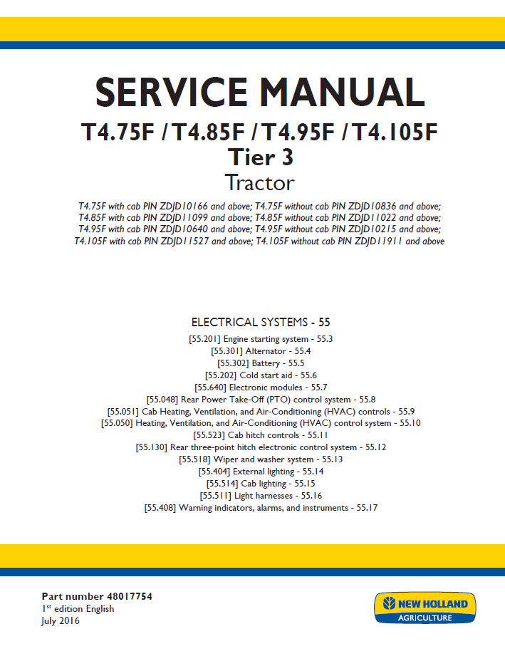 New Holland T4.75F T4.85F T4.95F T4.105F Manual 48017754