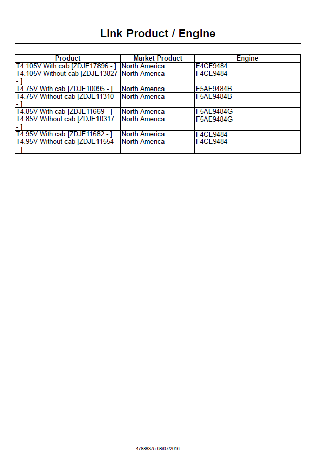 New Holland T4.75V, T4.85V, T4.95V, T4.105V Tier 3 Service Manual (Publication 47888375)