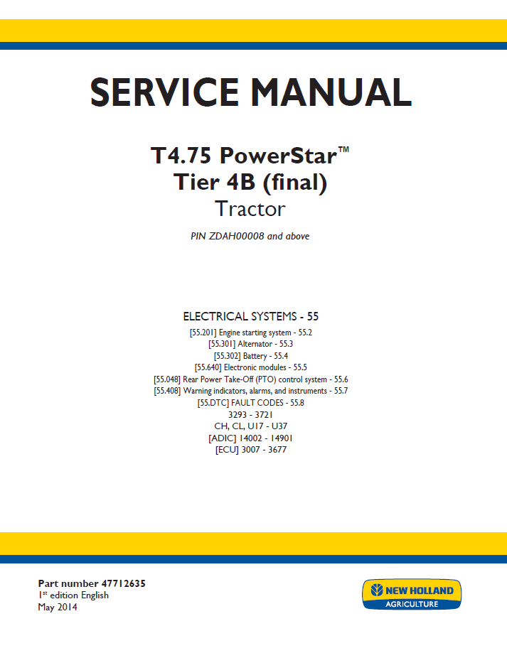 New Holland T4.75 PowerStar Tier 4B Final Tractor Workshop Manual | 47712635