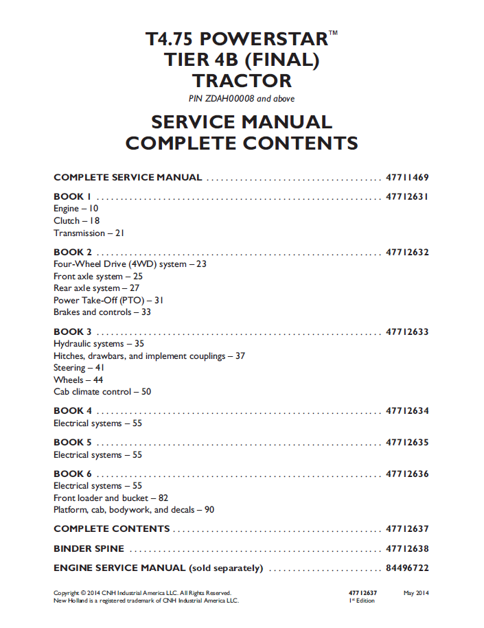 New Holland T4.75 PowerStar Tier 4B Final Tractor Workshop Manual | 47712637
