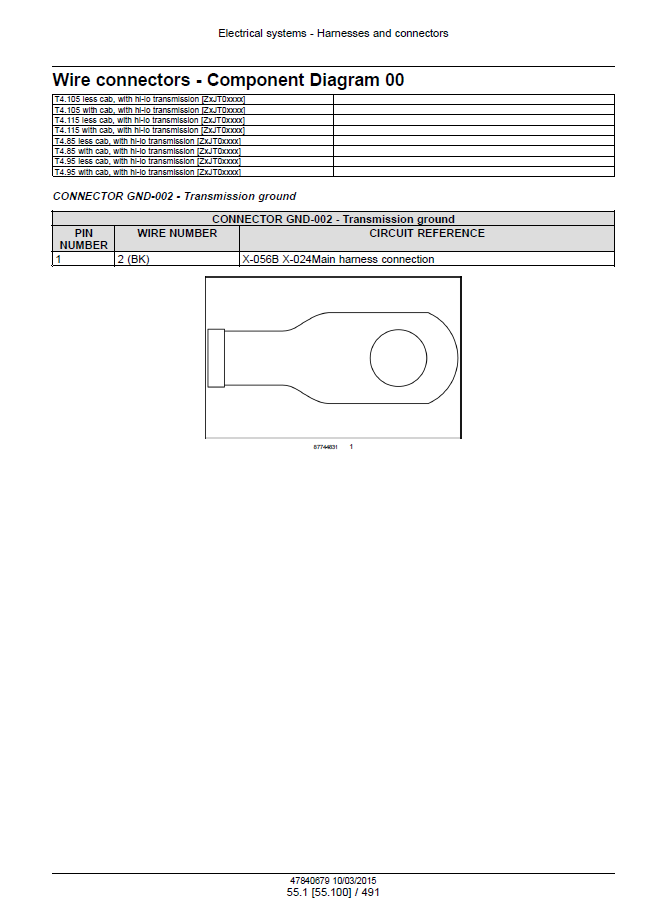 New Holland T4.85 T4.95 T4.105 T4.115 Hi-Lo Service Manual 47865299